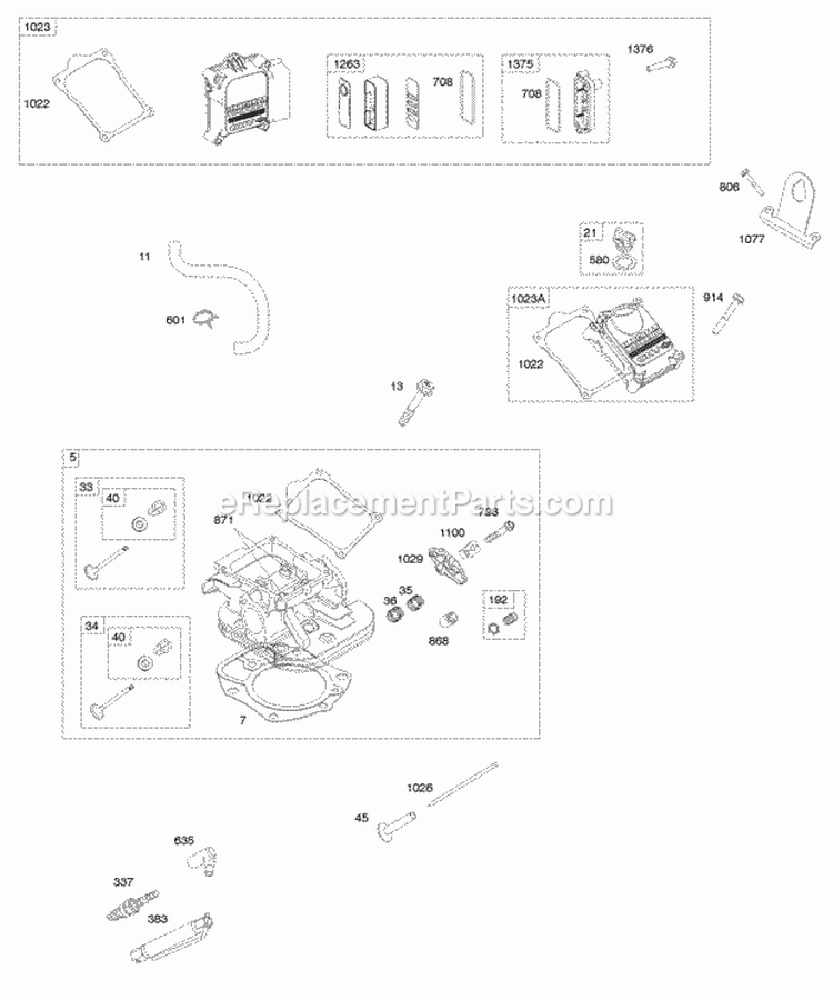 Cylinder Head Rocker Covers Diagram and Parts List for 543275-0111-E1  Briggs and Stratton Engine